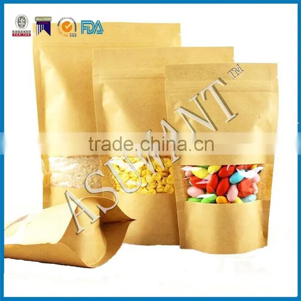 High Quality Customized Recycle Stand up Kraft Paper Bag/brown Paper Zipper Bag for Nuts photo-3