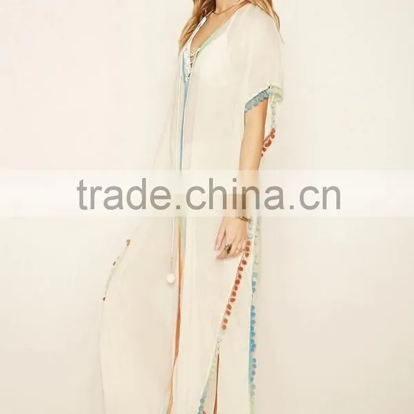 2016 New Style V Neck Long Dress Europe Pom-Trim Dress For Women photo-3