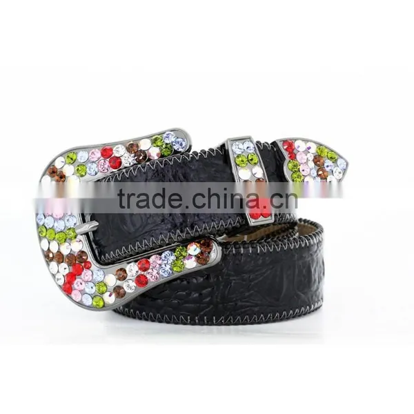 2015 Hot Sale Western Rhinestone Croc Skined Leather Belt, Western Belt photo-2