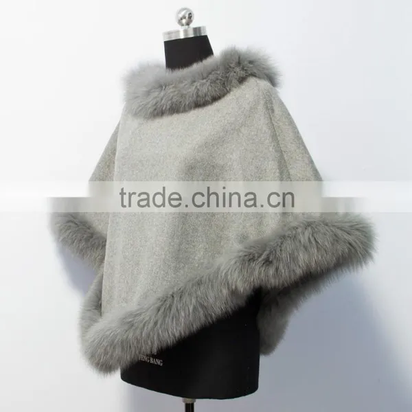 Wholesale Fashion Cashmere Cape With Fox Fur Trim 201601 photo-2