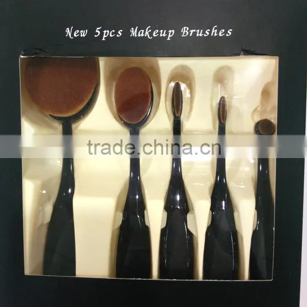 5 Pcs Tooth Brush Shape Oval Makeup Brush Set Private Label MULTIPURPOSE Professional Foundation Powder Brush Kit With Bag photo-2