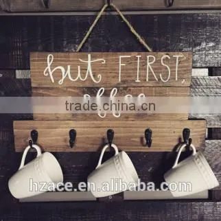 Wooden Coffee sign twine and hooks, Personalized Coffee Gift
