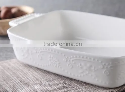 7'' White Porcelain Bakeware With Handle Square White Porcelain Tray Porcelain Bakeware photo-6