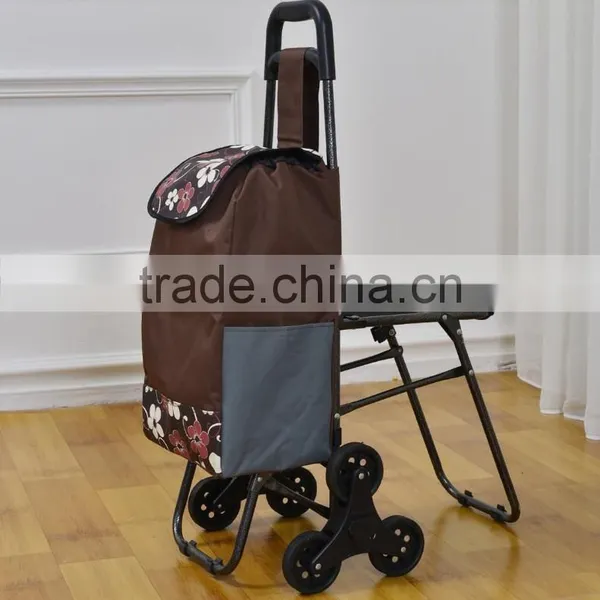 6 Wheels 600D Polyester Foldable Shopping Trolley Bag With Seat photo-2