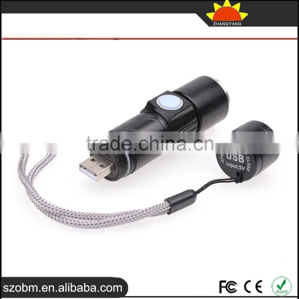 2016 Wholesale OEM XPG-R5 LED USB Rechargeable Focus Adjustment Zoomable LED Flashligth Torch photo-3