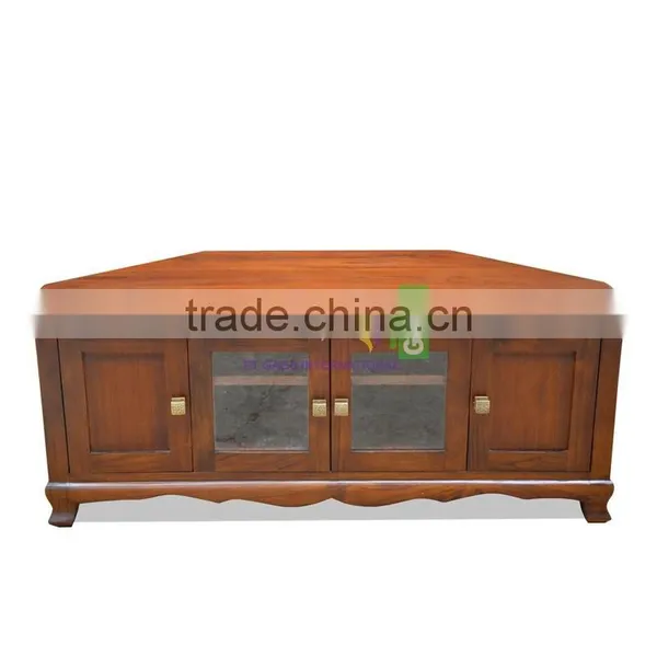 Tv Stand Corner Solid Teak Wood Mode Brown Color photo-2