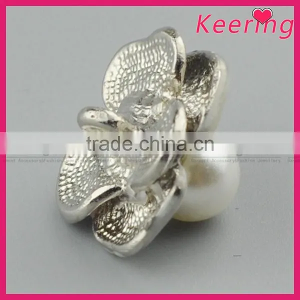 Decorative Fashionable Alloy Flower Pearl Metal Rhinestone Button WBK--1494 photo-2