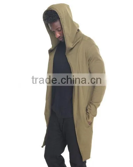 Open Front Long Sleeve Men's Elongated Hoody Coat Attached Hood Made in China Factory photo-2