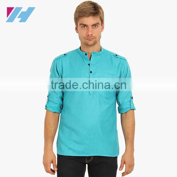 Men's Clothing Long Sleeve Blue Striped Kurta photo-2