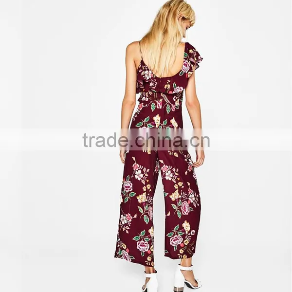 2017 Hot Sale Woman Floral Printed, Sexy Irregular Sleeve Jumpsuits photo-4