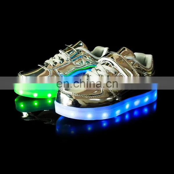 Factory Wholesale New Design Shining Mirror Finish PU Leather Children Kids LED Shoes Sneakers Footwear photo-2