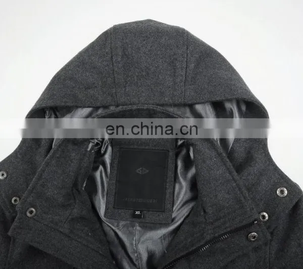 Lastest Fashion Mens Hooded Woven Wool Fabric for Winter Overcoat Long photo-4