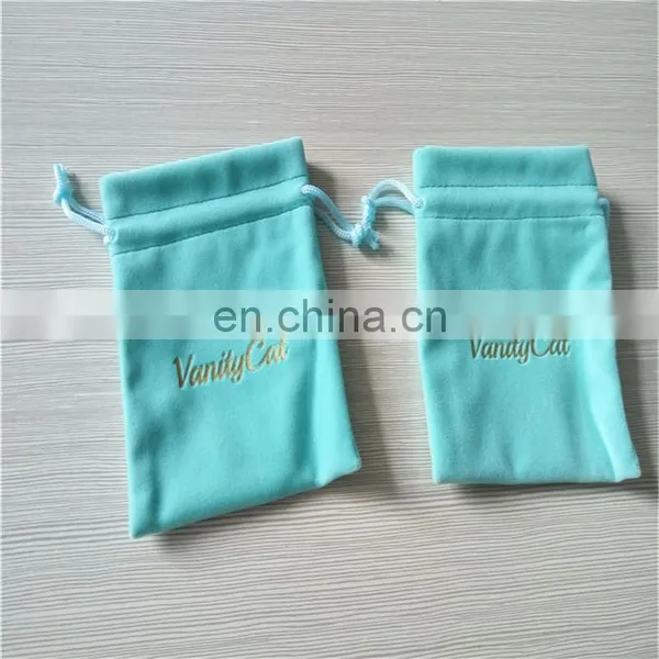 Cheaper ! Custom Size Pink Drawstring Double Face Gold Logo Foil Velvet Packaging Bags photo-5