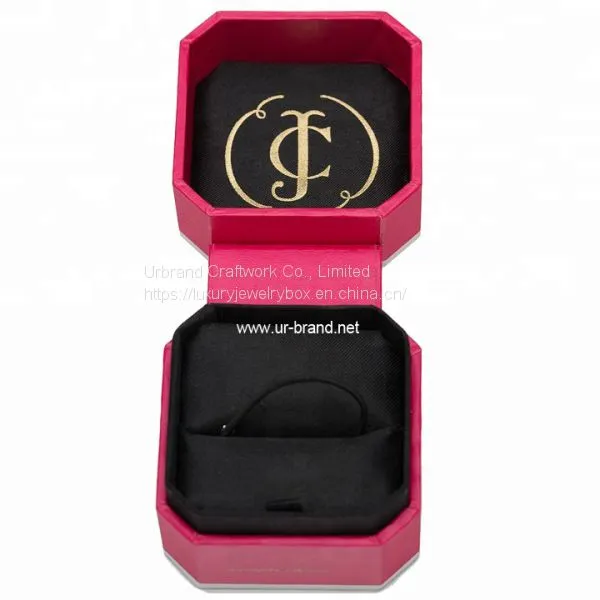 Octagonal Cardboard Ring Jewelry Box Red Texture Paper Gift Box With Custom Gold Foil Logo photo-2