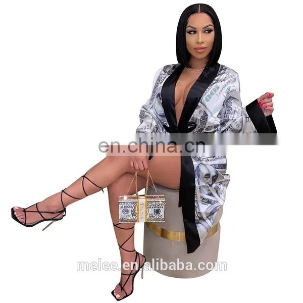 Hot Hot Women Sleepwear Casual Pajamas Long Sleeve Onesie Money Pattern Jumpsuit Girls' Sleepwear Womens Silk Pajamas photo-2