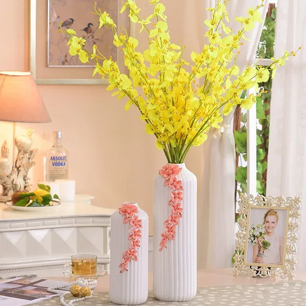 Sunflower Large White Knit Gilded Hand Made Moon Flower Ceramic Floor Vase For Living Room photo-5