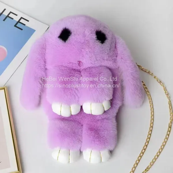013New Faux Rabbit Hair Crossbody Bag, Plush Animal Backpack Faux Rabbit Hair Crossbody Shoulder for School Girls photo-2