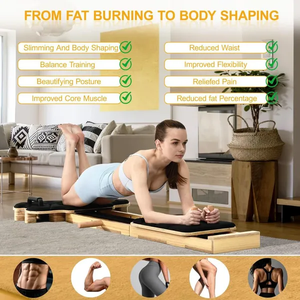 Home Using Foldable Convenient Pilates Reformer Exercise Equipment