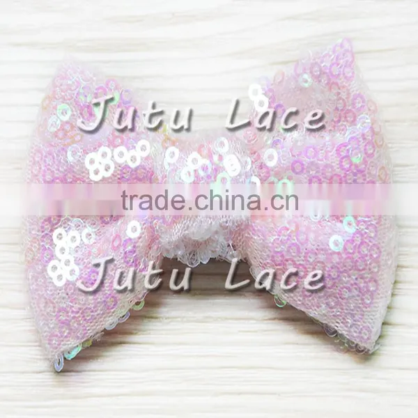 Fancy Large 8cm Sparkle Sequin Fabric Hair Bowknots for Headband Accessory,16 Colors to Pick up ,glitter Bowknot for Clothes photo-3