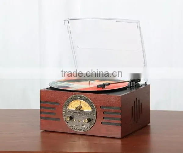 New Arrival Product Retro Wooden Bluetooth Turntable Record Player With Radio photo-2