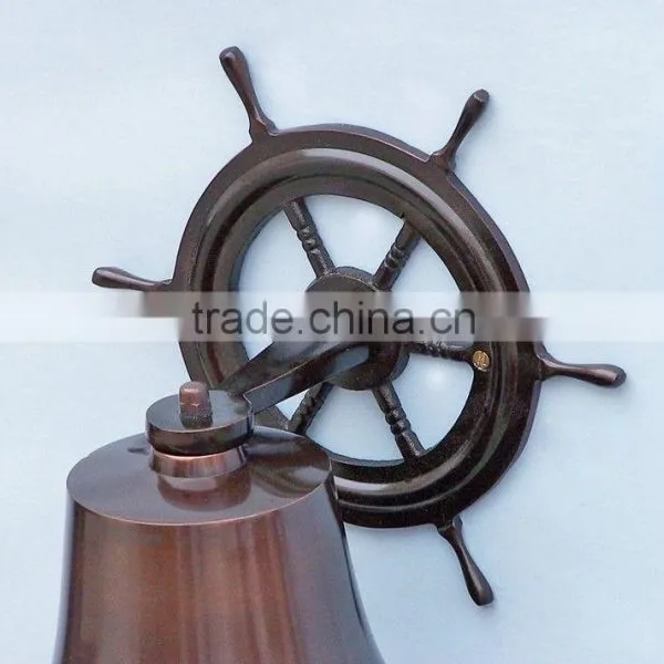 Vintage Marine Nautical Brass Wheel Wall Hanging Ship Bell NBB 009 photo-4