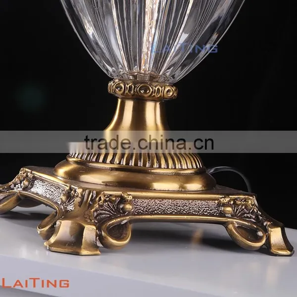 Brush Brass Crystal Vintage Table Lamp With Off White Fabric Lampshade 2297 photo-6
