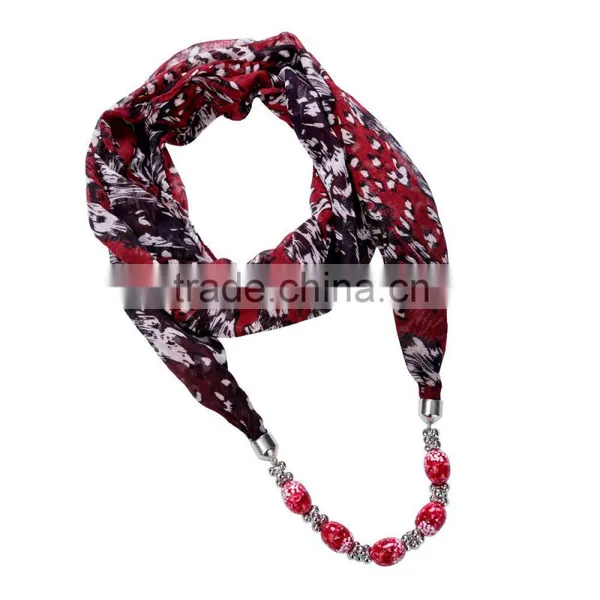 Shabby Chiffon Scarf Necklace Decorated With Glass Beaded Ornaments Chain photo-5