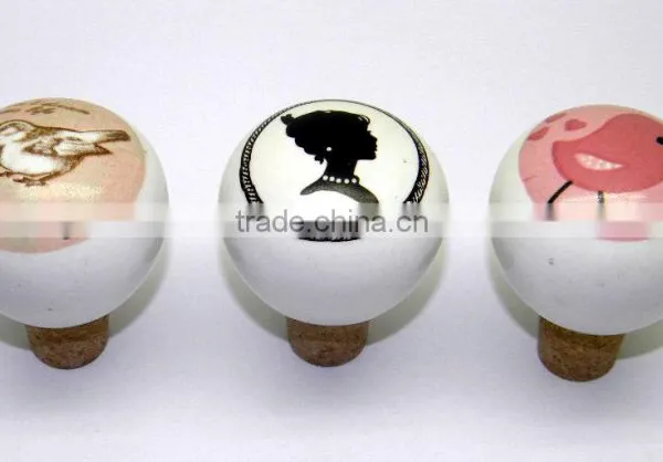 Artwork Sticker Ceramic Bottle Stopper With Cork Attachment