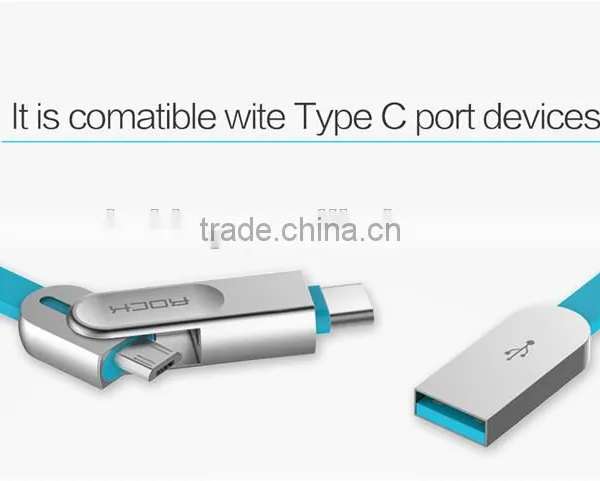 Original ROCK Cobblestone Type C 2 in 1 Cable TPE Zinc Alloy Universal USB Type C Micro Charging Date Cable photo-2