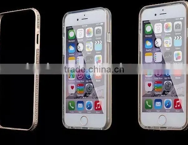 Aluminum Rhinstone Cover Case Diamond Bumper+TPU Cases Cover for Samsung Galaxy S6 Edge, Diamond Bumper Case for Samsung S6 photo-2