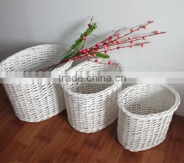 White Set 3 Willow Stock Storage Basket