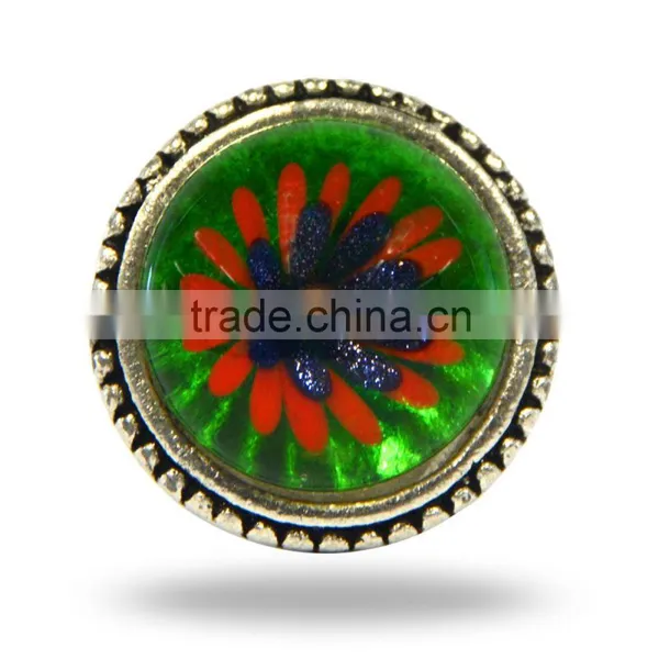 Metal Glass Round Black Knob With Red FLower photo-3