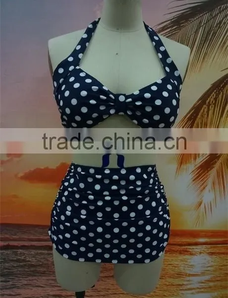 2016 Dot Print Halter High Waist Bikini For Mature Women photo-5
