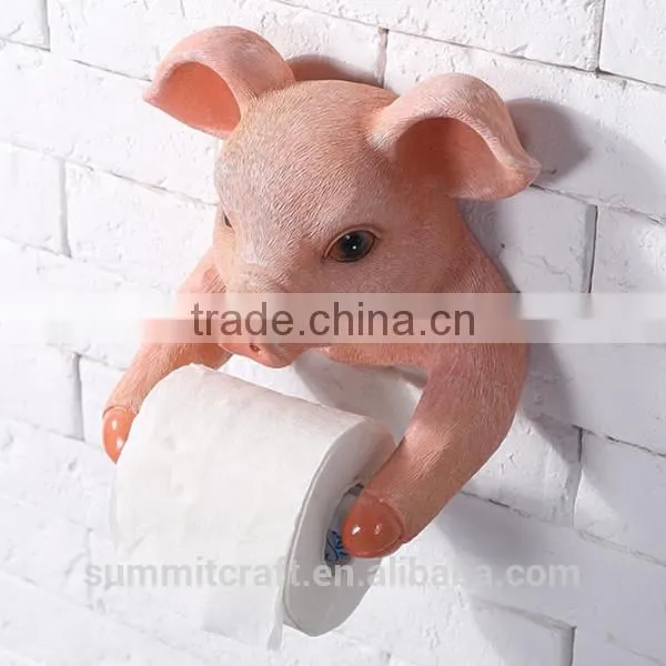 Resin Pink Pig Bust Funny Animal Toilet Paper Holder photo-3