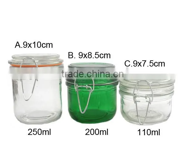 200ml 250ml Hermetic Green Glass Jar With Locking Lid photo-2