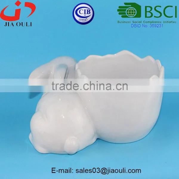 BSCI Audit Factory Dehua Porcelain Animal Flower Planters, White Ceramic Rabbit Plant Pots photo-3