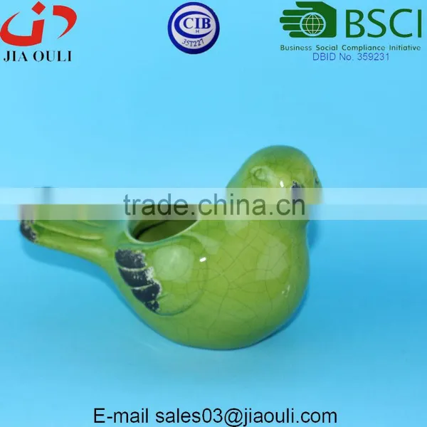 BSCI Factory Ceramic Bird Figurines, Crakle Glazed Green Bird Flower Pot photo-5