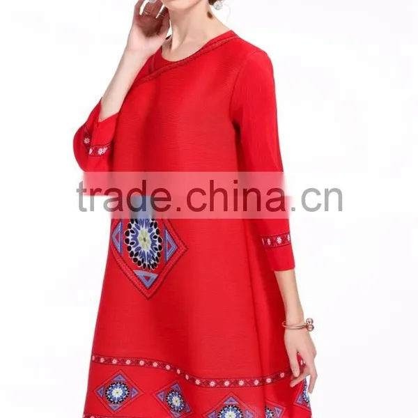 Half Sleeve Women Faddish Loose Printed Crumple Dress photo-5