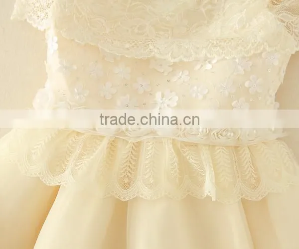 2017 Baby Girl Party Dress Children Frocks Designs Lace Sexy Harness Apricot Lovely Cotton Net Birthday Party Dresses photo-4