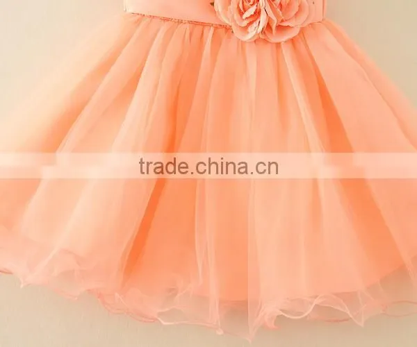 Hot Turkey Wholesale Children Clothes Summer Shiny Performance Dance Dresses Orange One Piece Flower Party Dress Vietnam Dress photo-4