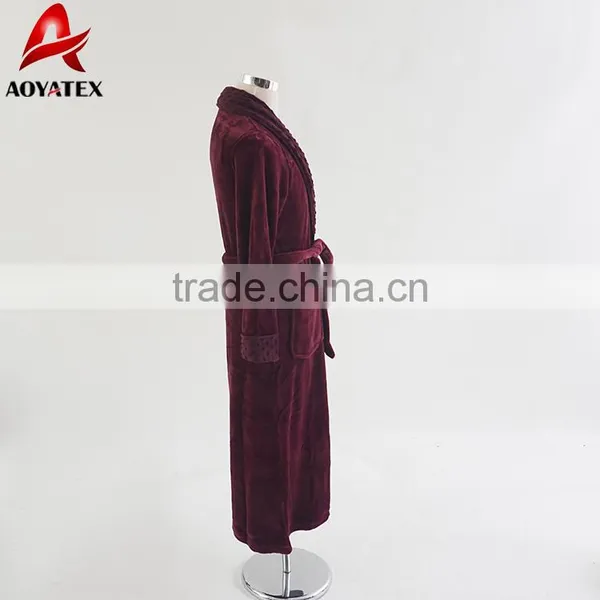 Hot Selling Minky Collar Soft Flannel Fleece Long Bathrobe Gown photo-5