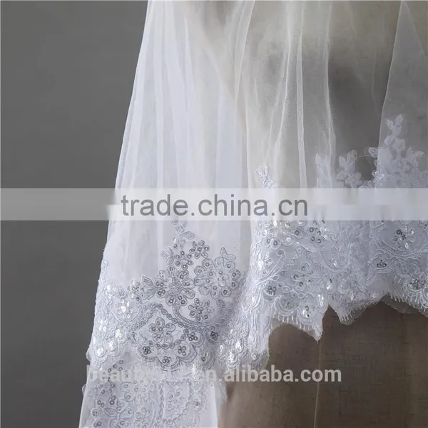 2017 Wholesale Wholesale White Wedding Lace Bridal Veils Fashionable Long Tulle HL09 photo-5