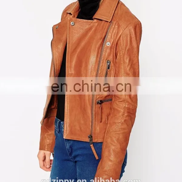 Lapel Collar Custom Bomber Jackets Lady Leather Jackets photo-4
