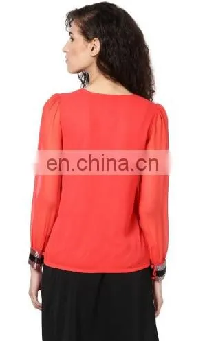 New Comfortable Cutting Ladies Fit Hot Summer Beautiful Latest Sexy Hot Red Fancy 3/4 Sleeves Blouse Tops Tunics Women Dress photo-3