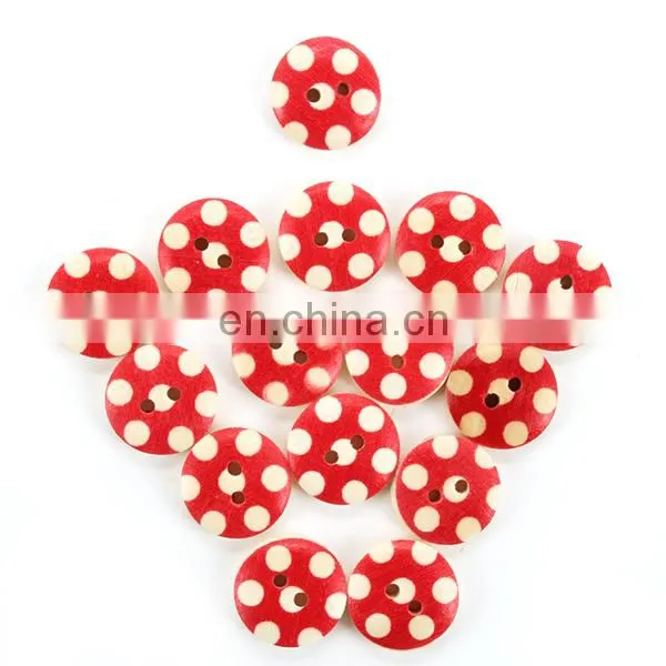 Mixed Multicolor 15mm 2 Holes Polka Dot Small Polka Dot Rustic Plaid Handmade Diy Accessories Small Wooden Buttons photo-4