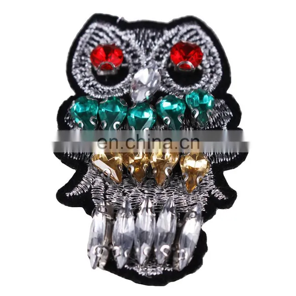 2017 Handmade Beaded Rhinestone Owl Patches Applique For Brooch Clothing photo-2