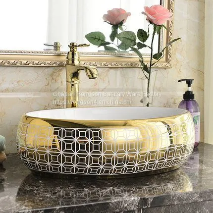 Luxury Golden Design Square Ceramic Single Hole Bathroom Hotel Wash Basin Sinks photo-4