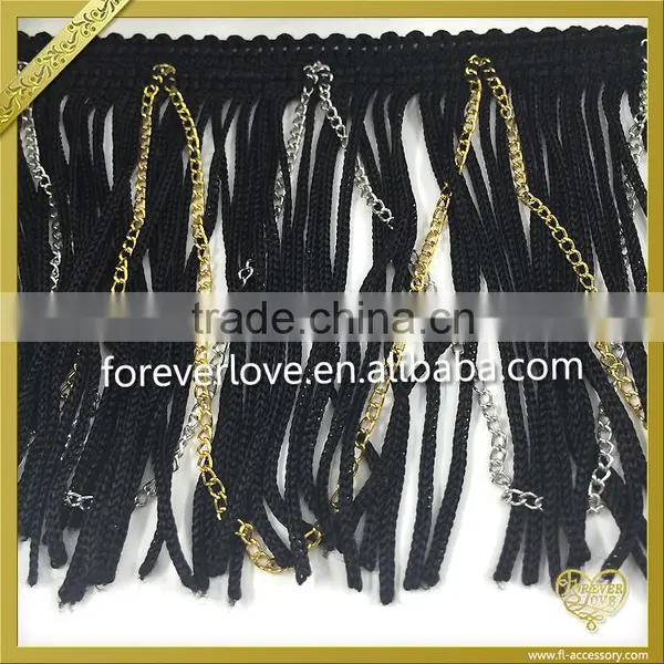 2016 Fashion Design Black Tassel Fringe With Chain Trimming FT-014 photo-3