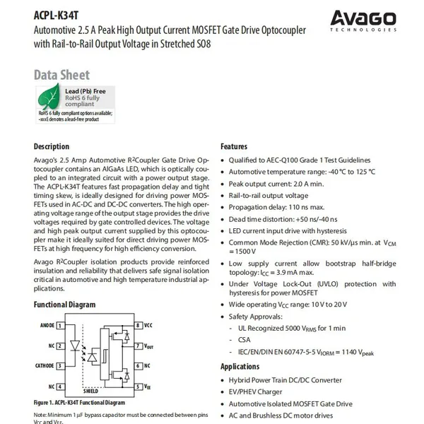 ACPL-K34T-500E Logic Output Optocoupler AVAGO Original Stock