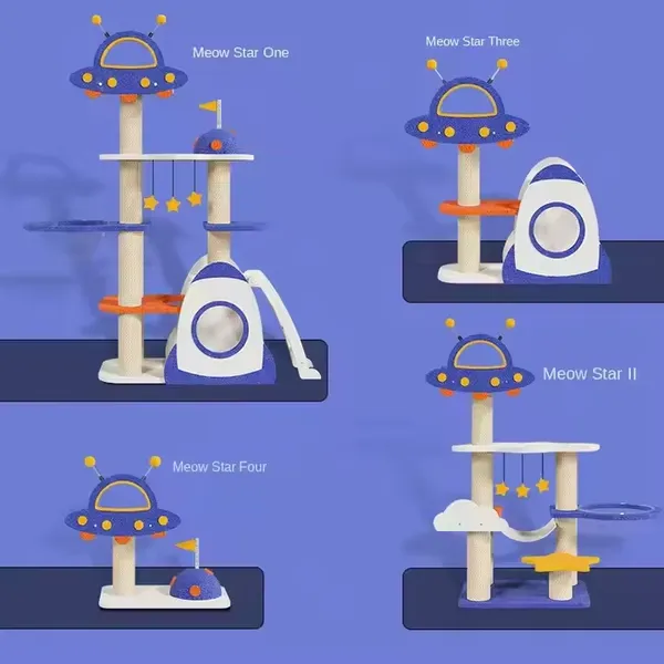 Factory Latest Fabric Spaceship Cat Toy With Nest and Scratcher Tower House Cat Climbing for Large Medium Size Cat photo-2